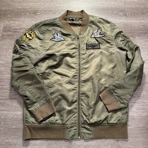 Elwood Bomber Jacket Mens Large Green Windbreaker Military Streetwear Patch